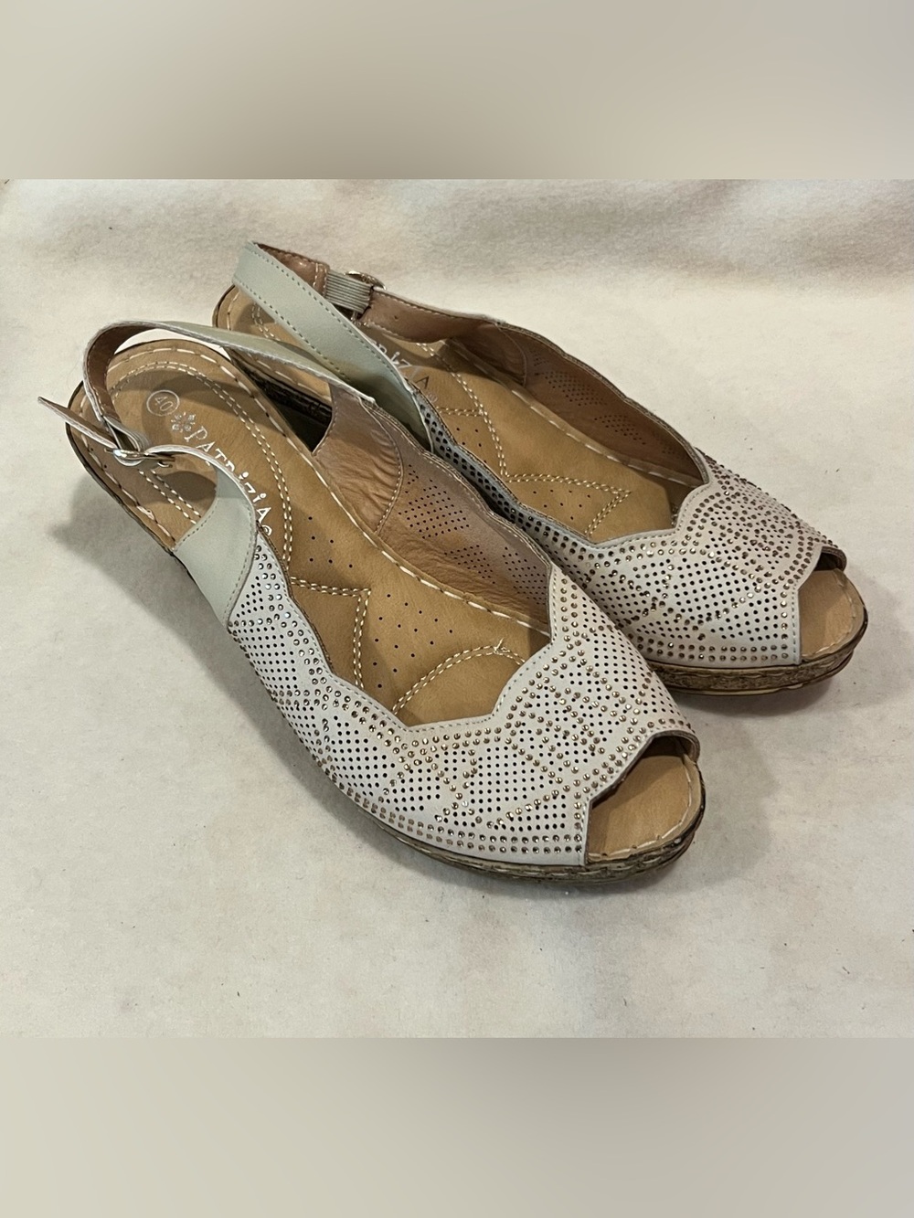 Patrizia Women’s Studded Peep-Toe Slingback Sandals in Beige Size 40/9